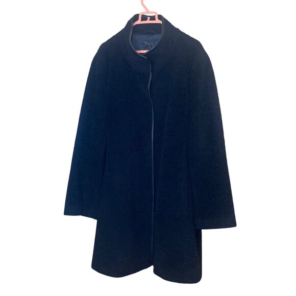 Eileen Fisher Womens Size XL Black Suri Alpaca Coat With Leather Trim Classic - Picture 7 of 14